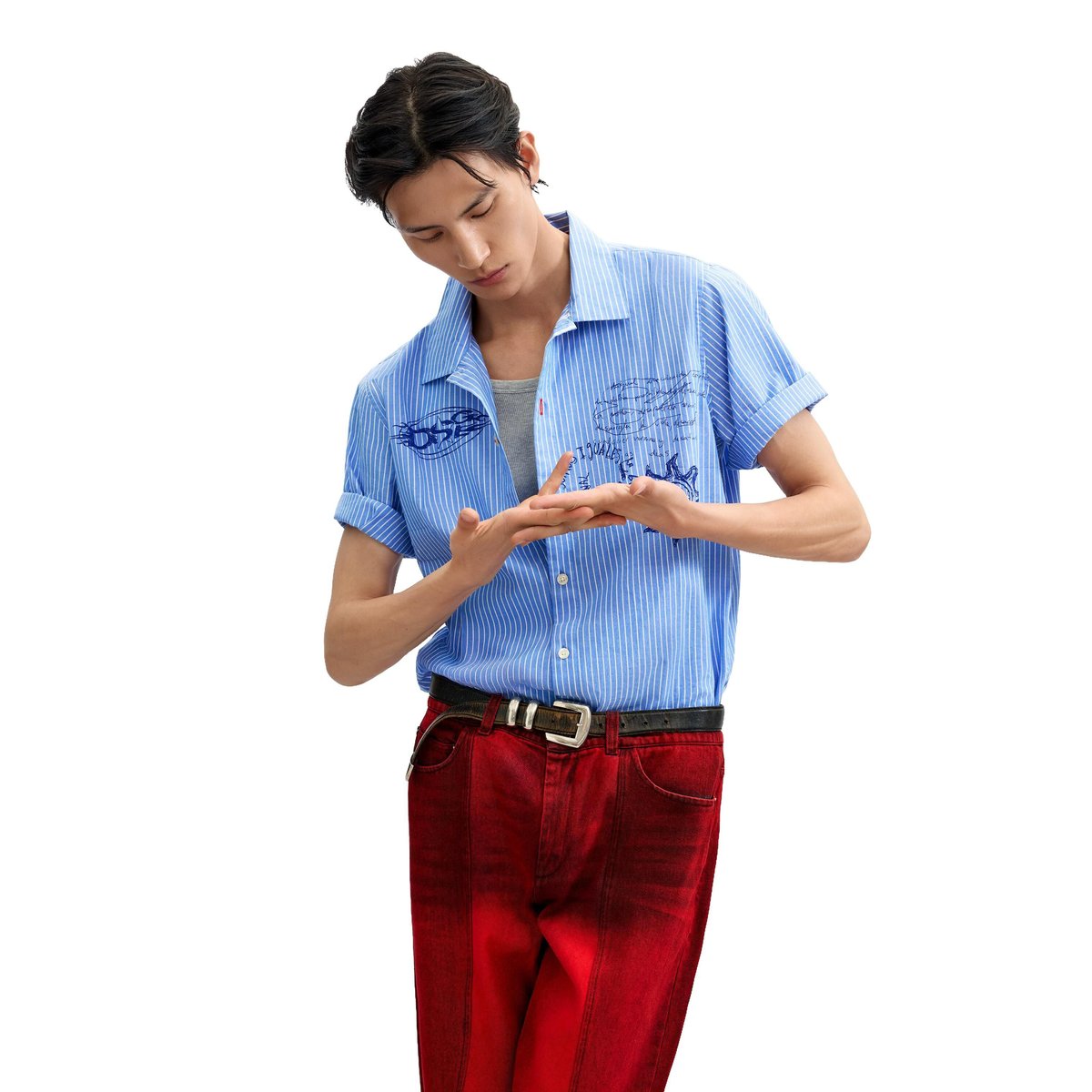 Jean à panneaux rouge, DESIGUAL
