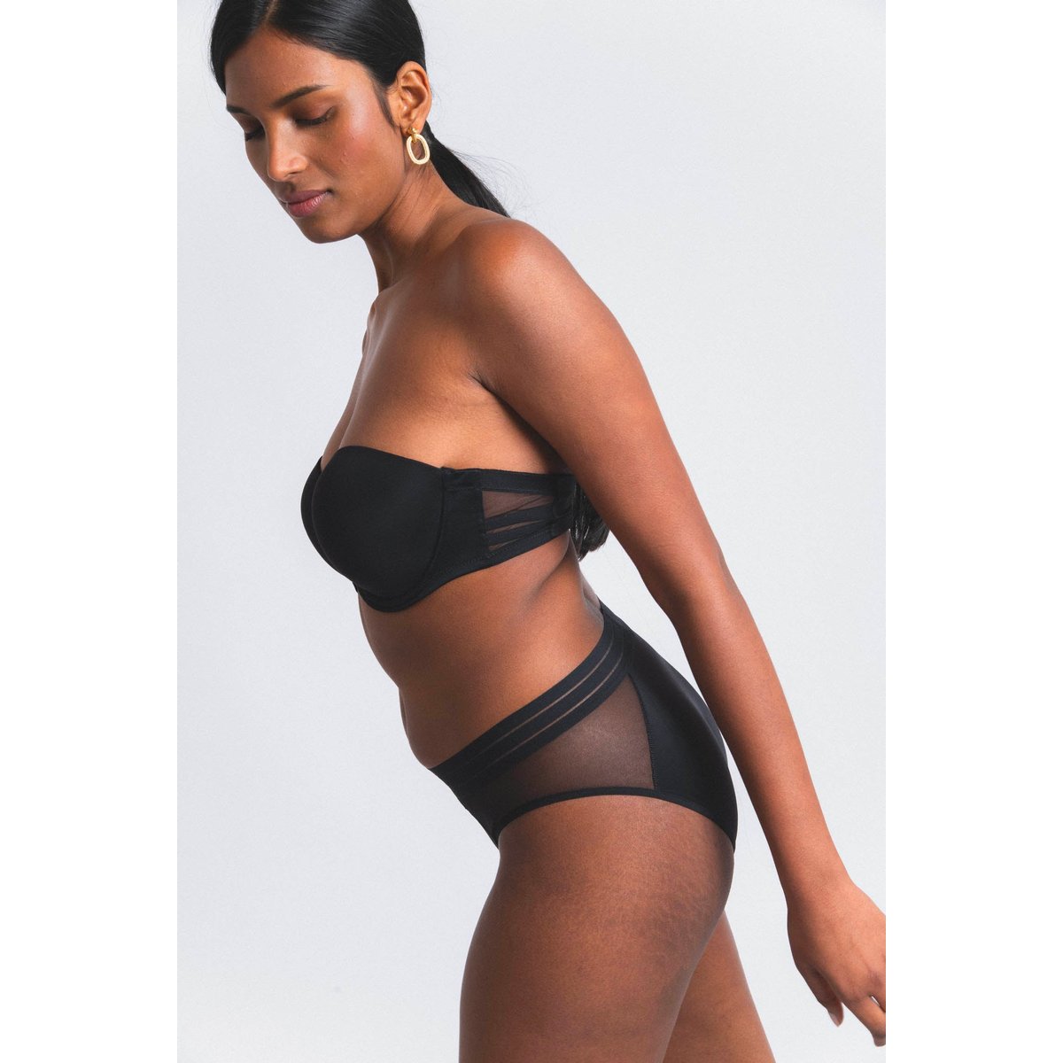 Soutien-gorge bandeau en microfibre et tulle NUFIT noir, MAISON LEJABY