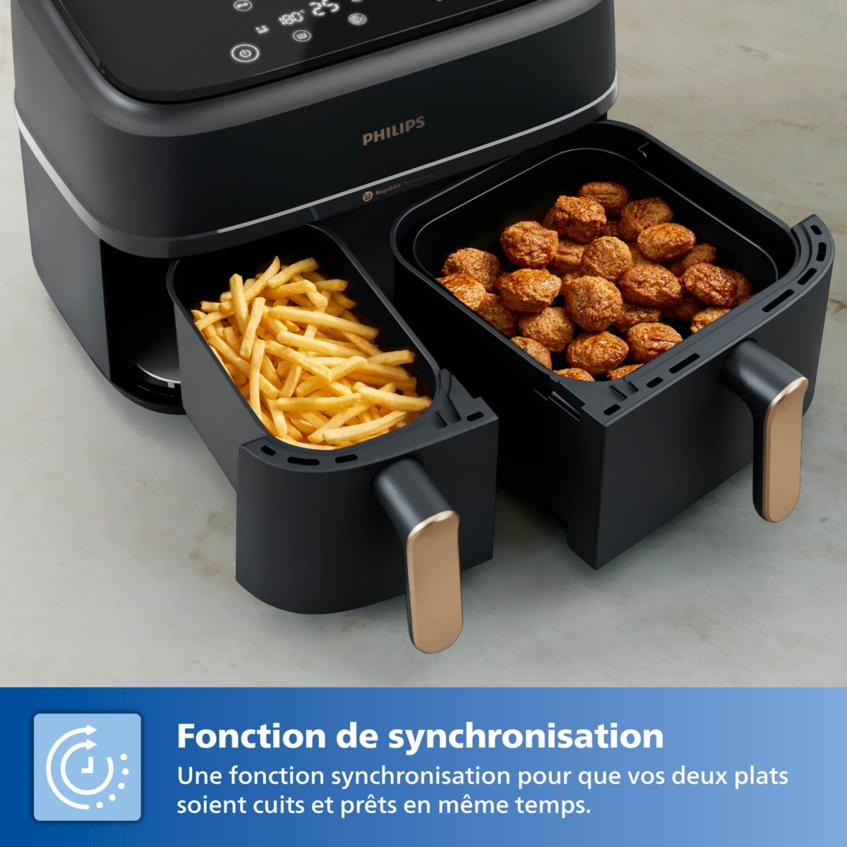 Airfryer NA352/00 Friteuse sans huile double panier Noir/Doré, Série 3000 9L (3+6L) couleur unique, PHILIPS