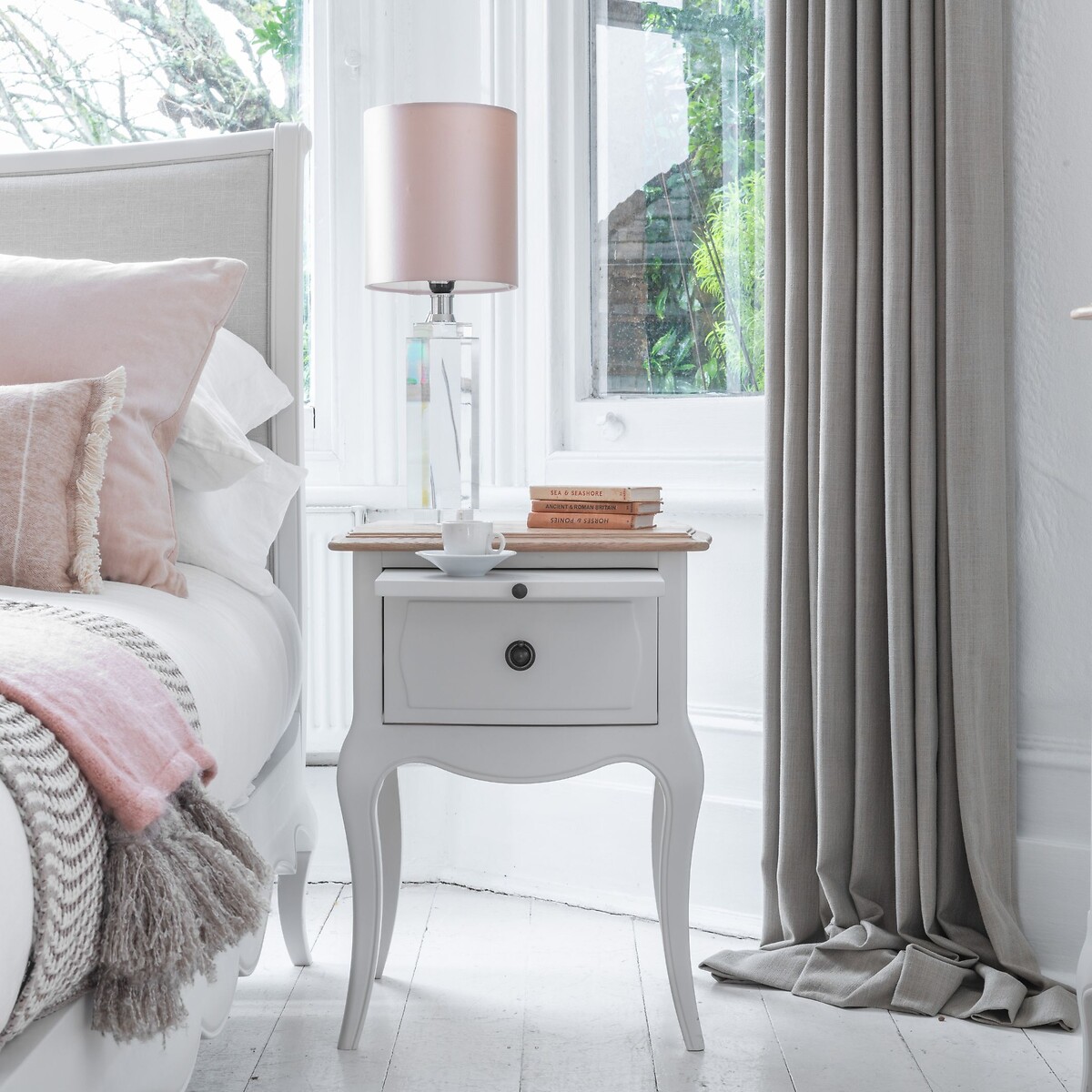 Amelie French-Style 1 Drawer Bedside Table grey white , WILLIS & GAMBIER
