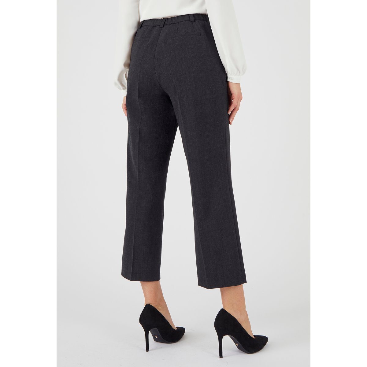 Pantalon large mélange laine bi-stretch gris anthracite chiné, DAMART