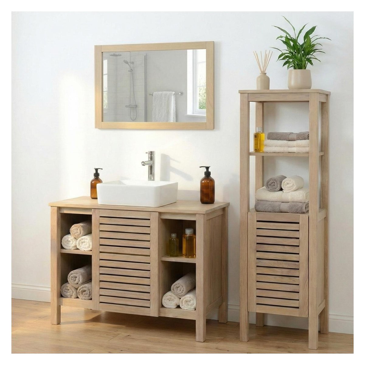 Meuble simple vasque sur pieds en chêne naturel 90 cm TALIX chêne, MOB IN
