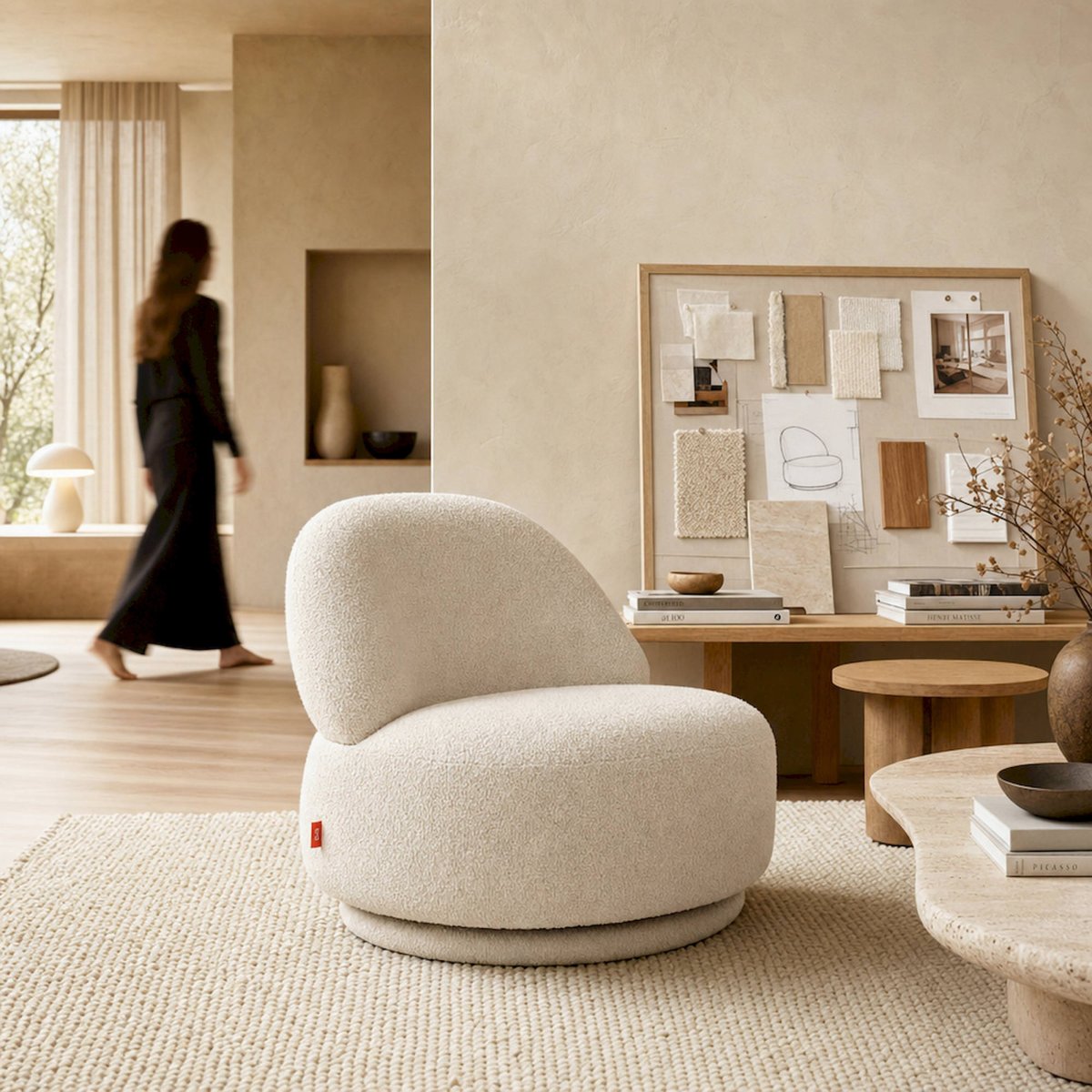 Fauteuil rotatif collection VACIO crème, RECOLLECTION