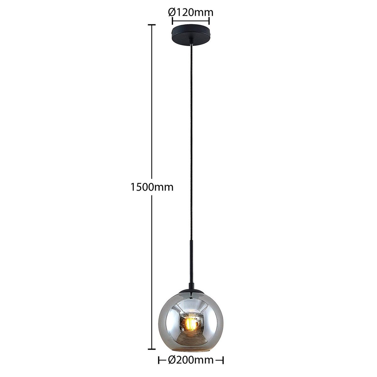 Suspension en métal moderne, Jurian noir sable, verre fumé, LINDBY