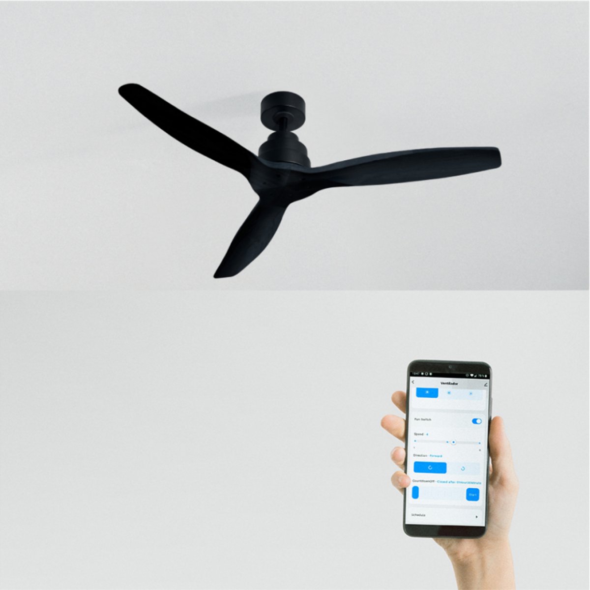 Ventilateur de plafond 40W sans lumière avec Wi-Fi WIND STYLANCE NATURAL WOOD noir/noir, CREATE
