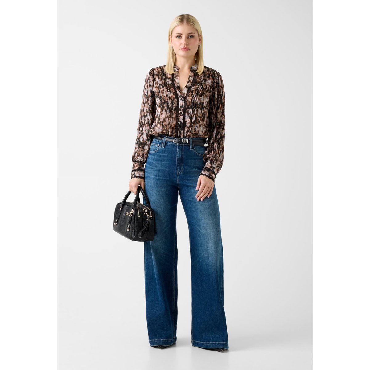 Blouse En Chiffon marron floral, GUESS