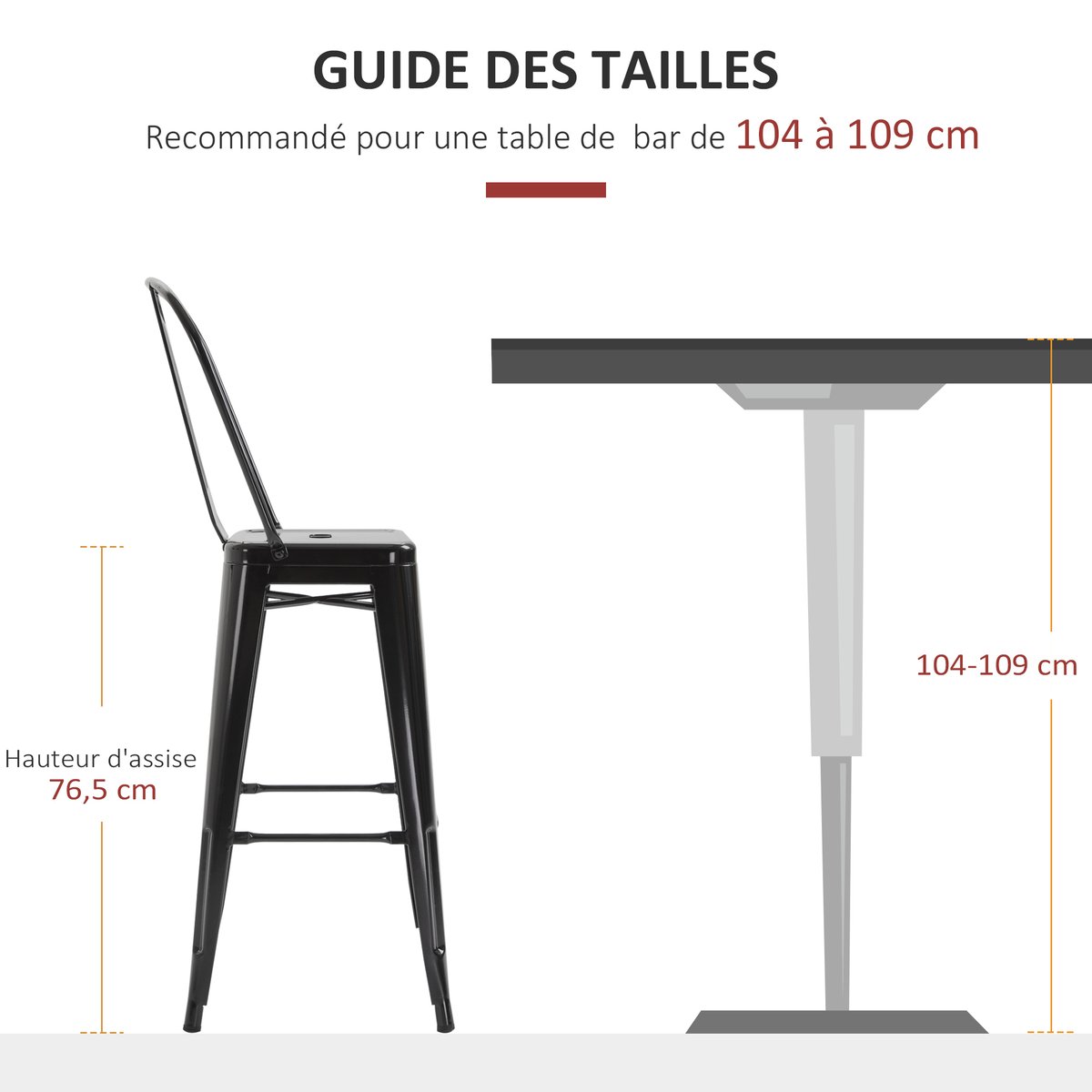Tabouret de bar Métal Noir noir, HOMCOM