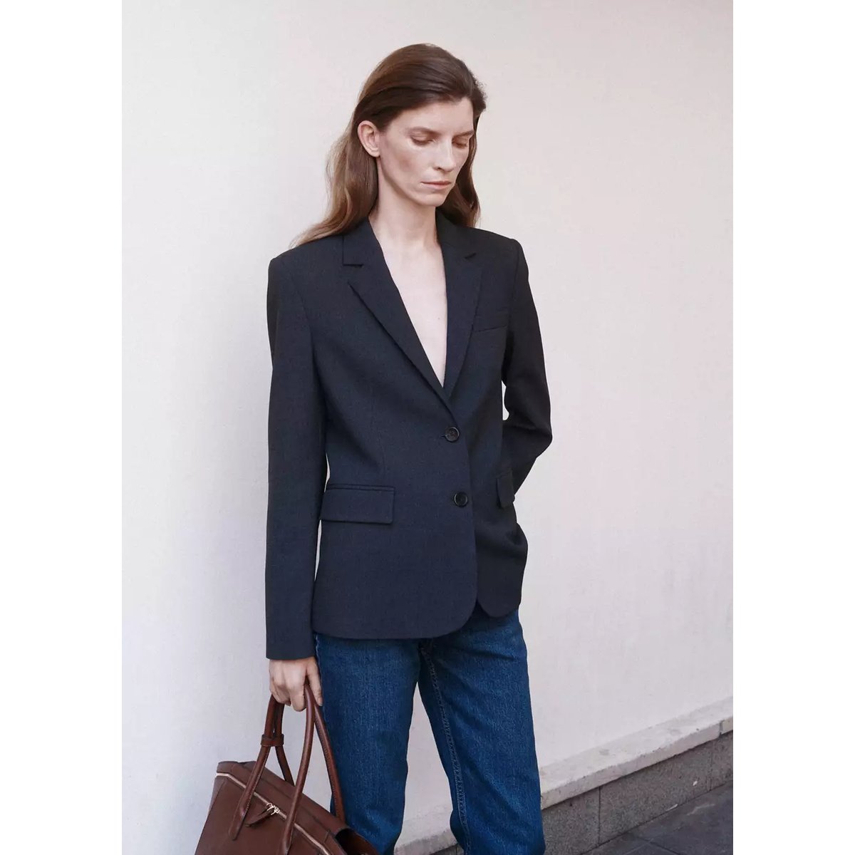 Blazer costume droit gris, MANGO
