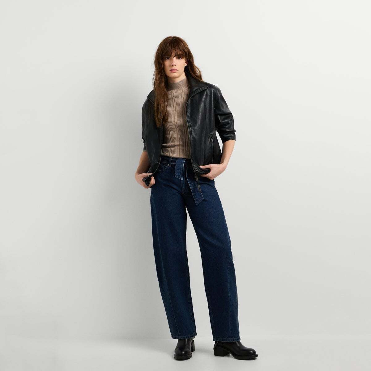 Bow - Jean Coupe Large, Taille Moyenne 11oz rigide bleu foncé denim, PEPE JEANS