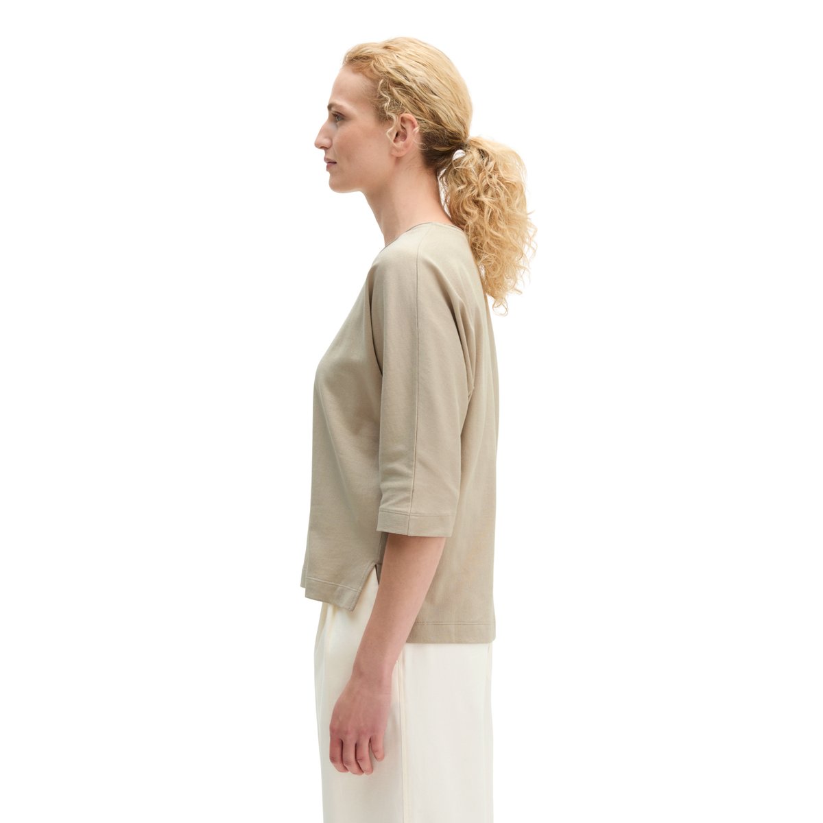 T-shirt oversize en jersey finement tricoté beige, MARC O'POLO