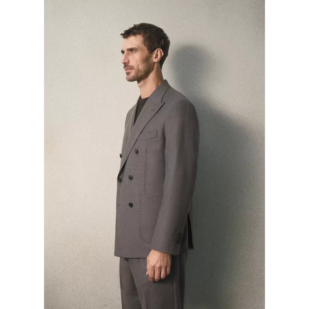 Veste de costume croisée slim fit en flanelle beige, MANGO MAN
