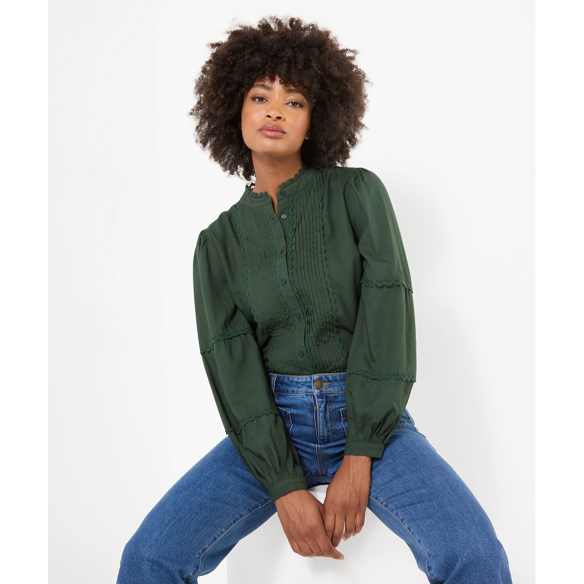 Blouse Intemporelle à Bordure en Dentelle vert, JOE BROWNS