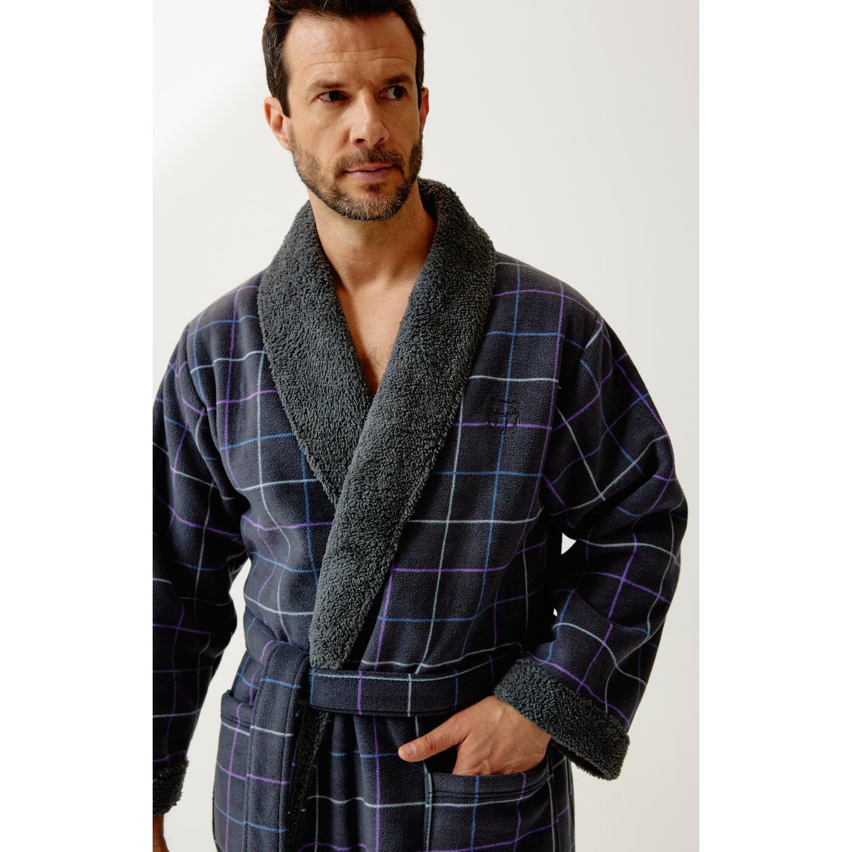 Robe de chambre en polaire à carreaux Carol ebony, ARTHUR
