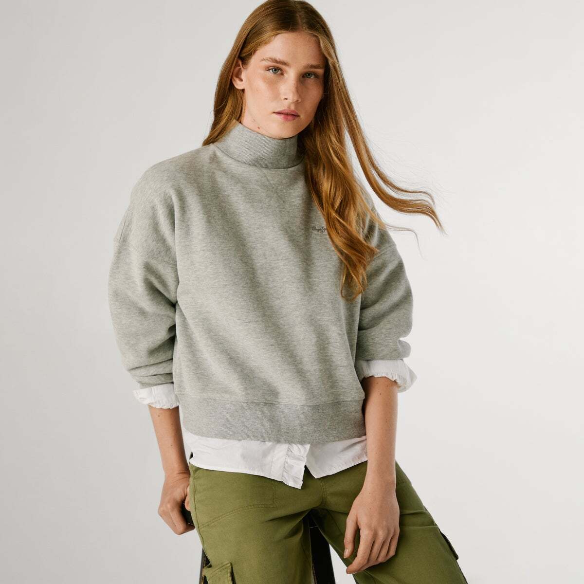 Sweat À Col Côtelé Avec Logo gris, PEPE JEANS