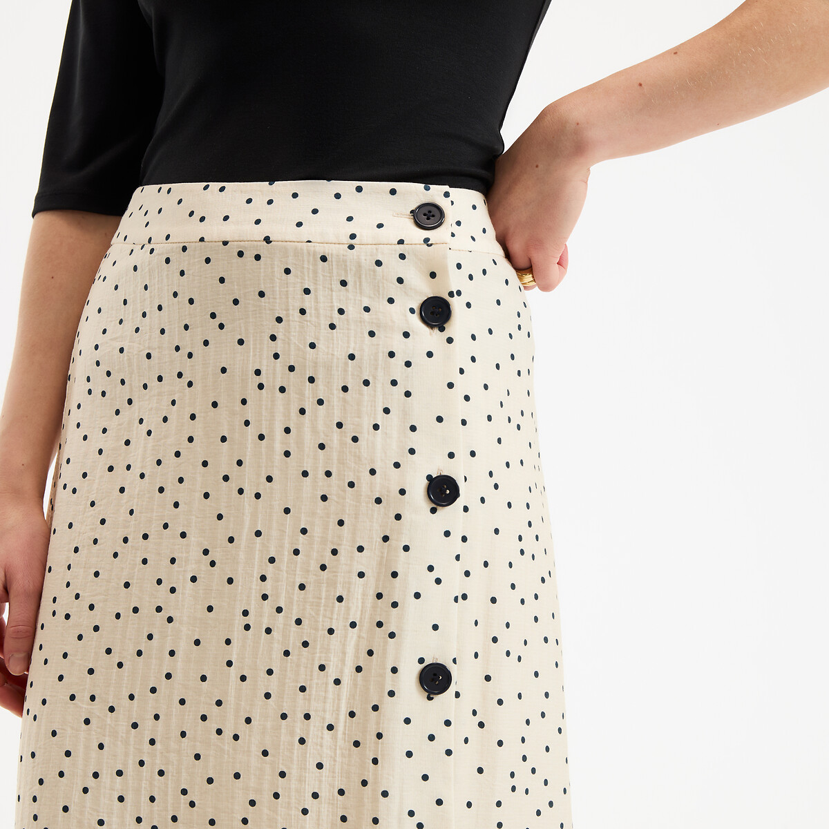 Jupe longue boutonnée imprimé pois imprimé pois fond écru, LA REDOUTE COLLECTIONS