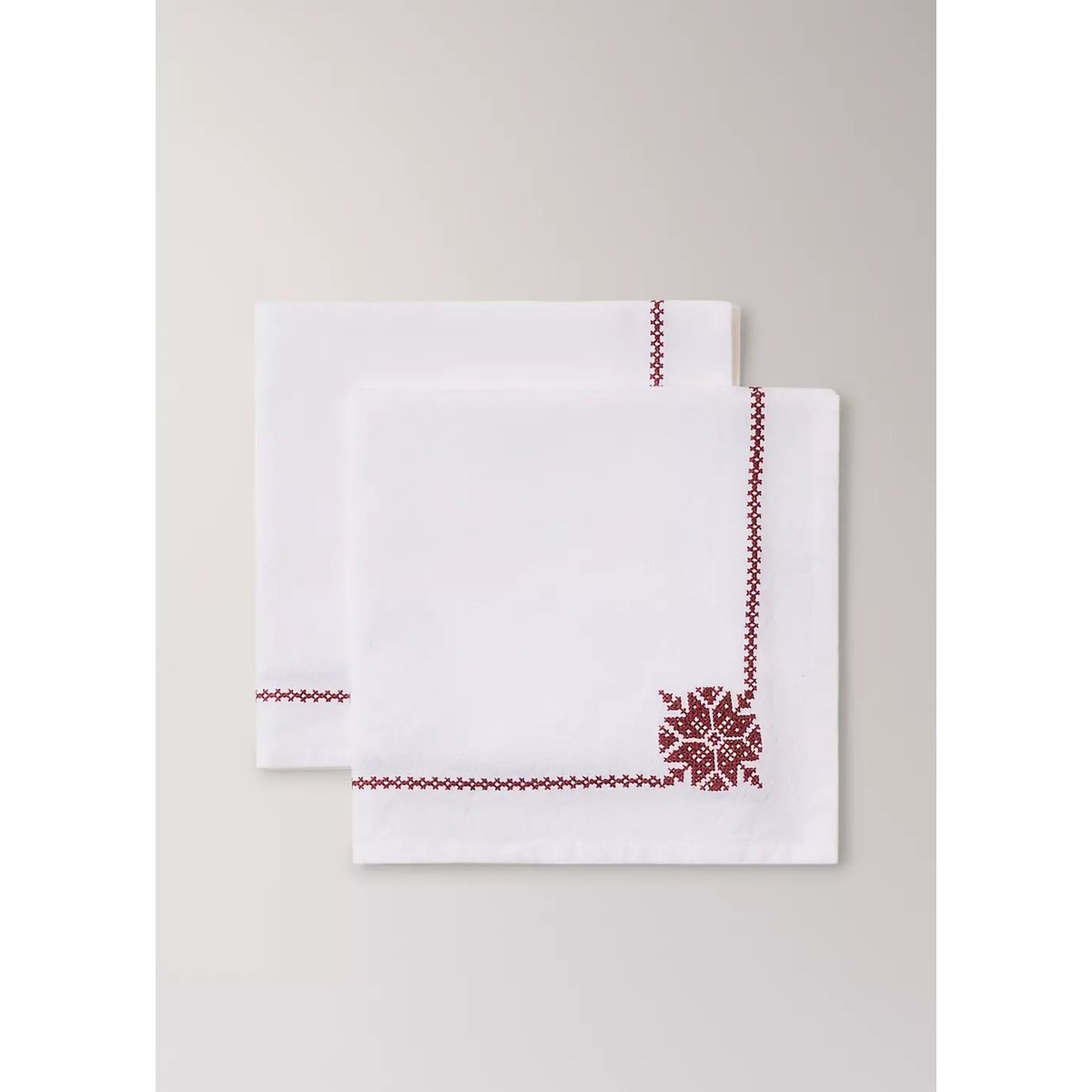 Lot de 2 serviettes de table 100 % coton avec broderie de Noël blanc, MANGO HOME