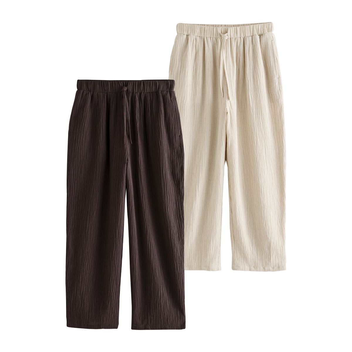 Pantalon bouffant en lin mélangé, lot de 2 brun chocolat/neutre, NEXT