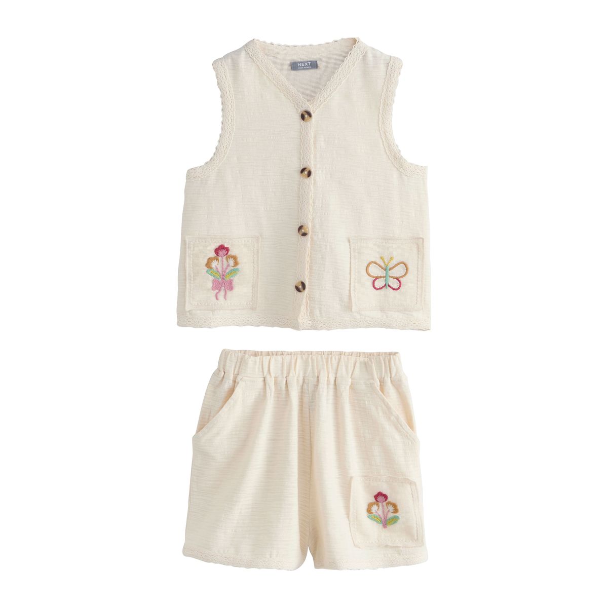 Ensemble gilet et short crème brodée, NEXT