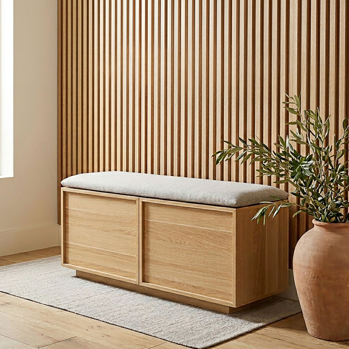Banc d'entrée avec rangement à chaussures en bois L100cm- JOY bois clair, DRAWER