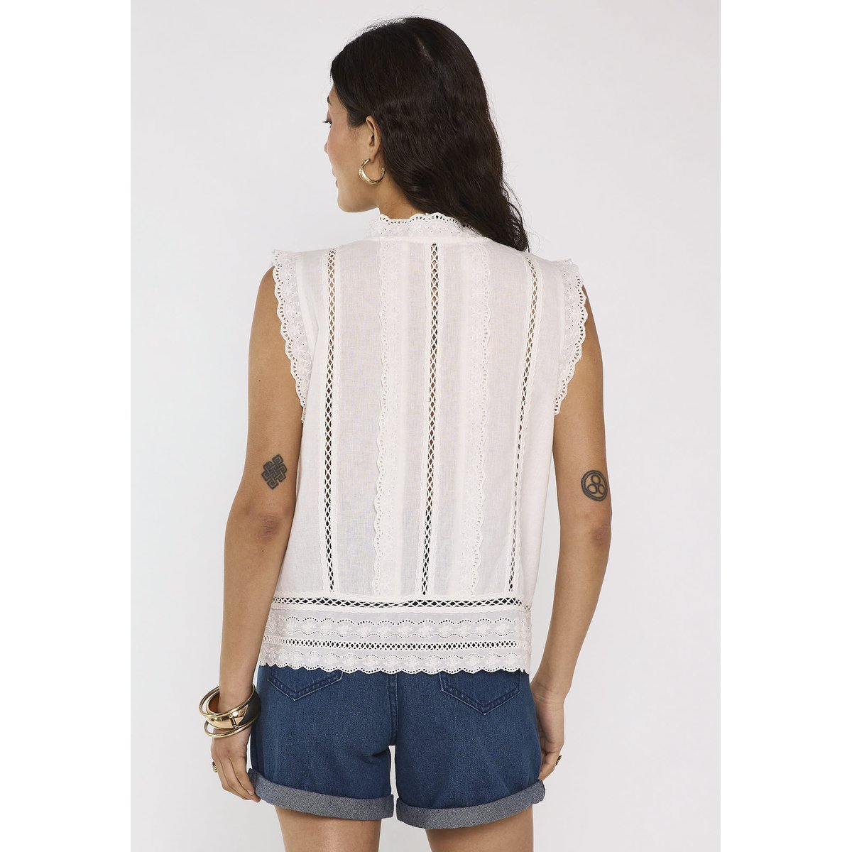 Blouse brodée sans manches en coton mélangé DIONNA ecru, Maison 123