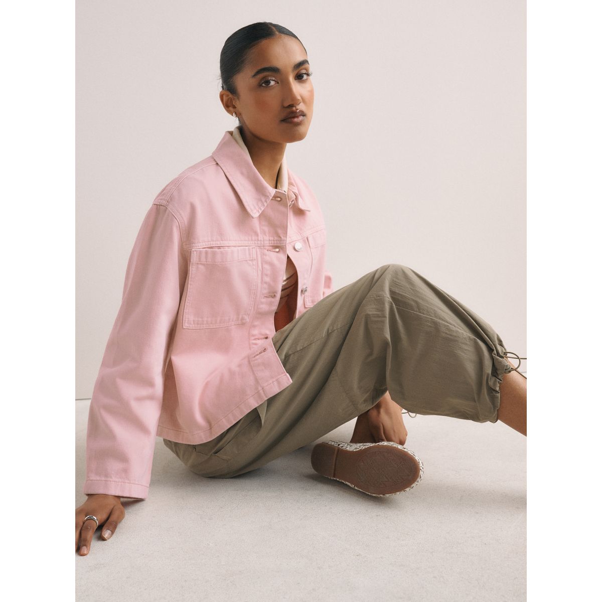 Veste en jean coupe carrée rose, NEXT