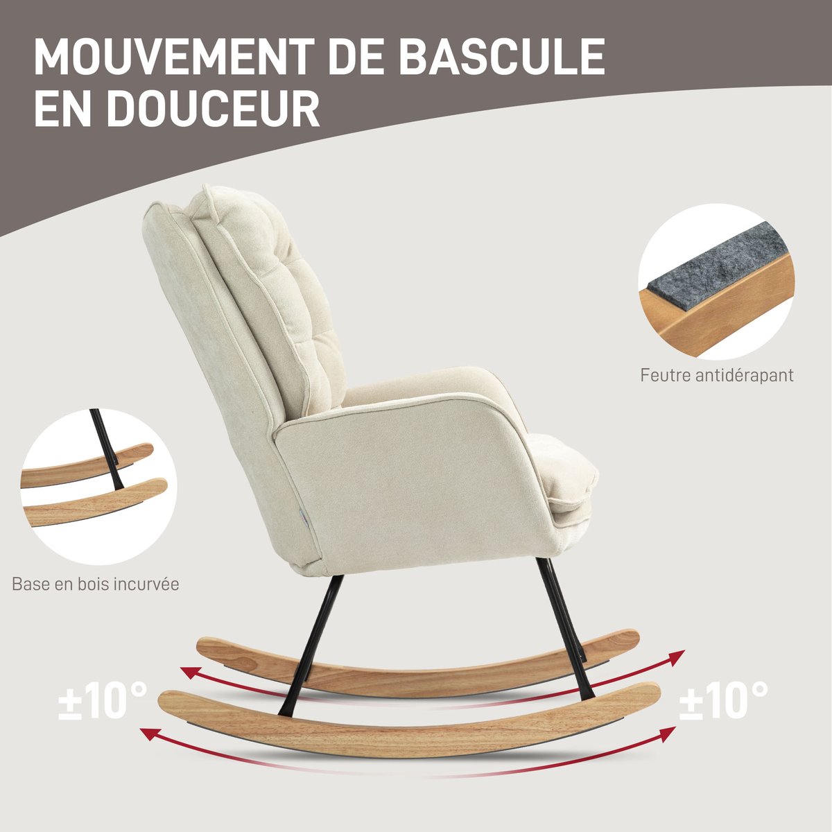 Fauteuil à bascule Chenille (100% polyester) beige, HOMCOM