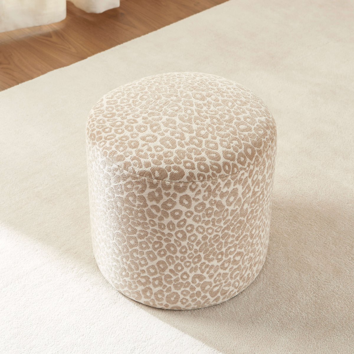 Pouf tissu AWA imprimé léopard beige, BAÏTA