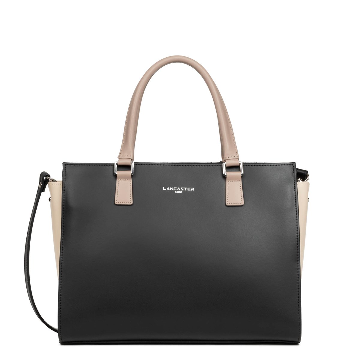 Grand sac cabas main, Made in France SMOOTH noir - nude clair - nude foncé, LANCASTER