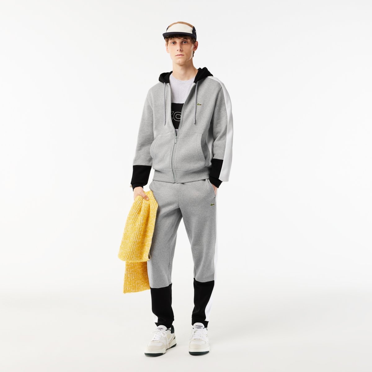 Sweatshirt zippé à capuche color-block gris-sj1, LACOSTE