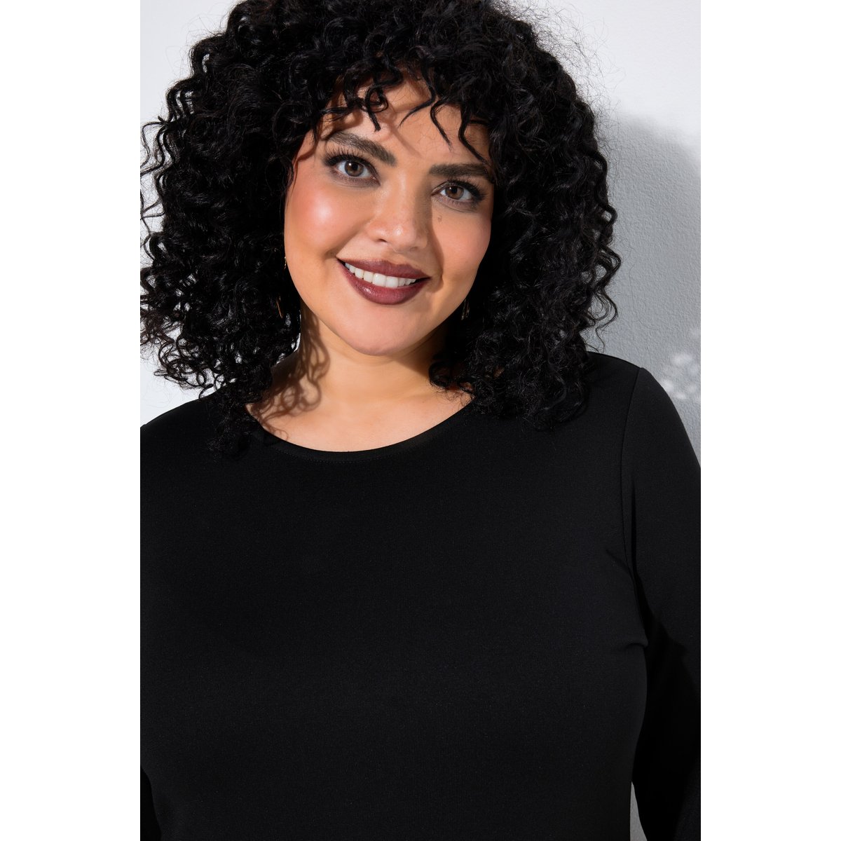Robe midi en jersey, empiècement plissé noir, ULLA POPKEN