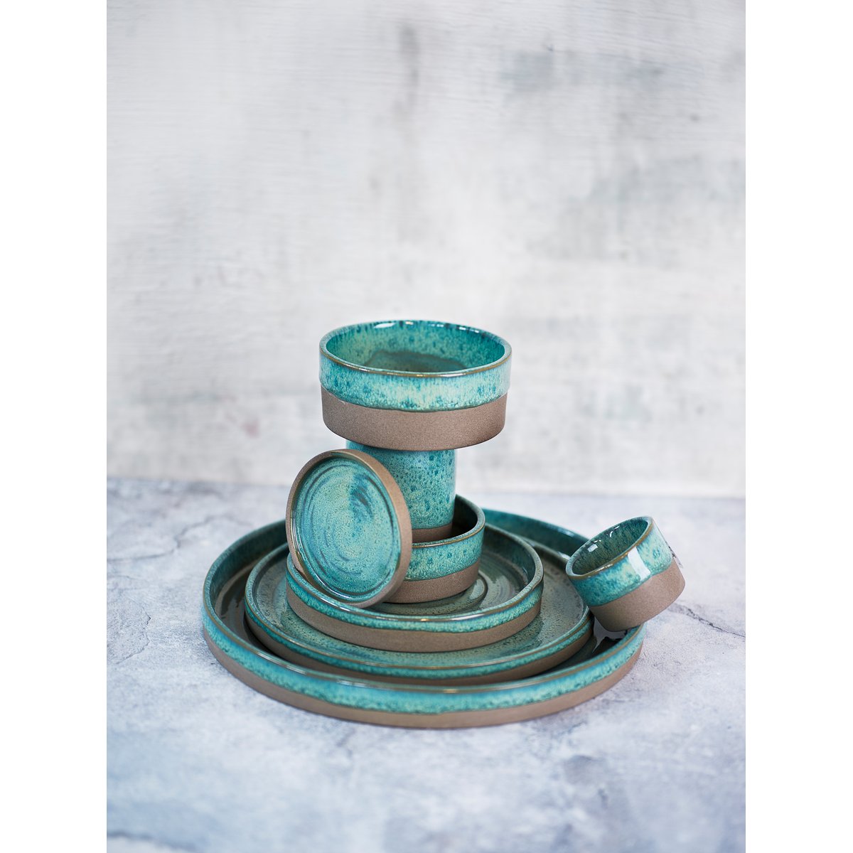 Lot de 6 Coupelles en grès, BASALT bleu vert, COSY&TRENDY