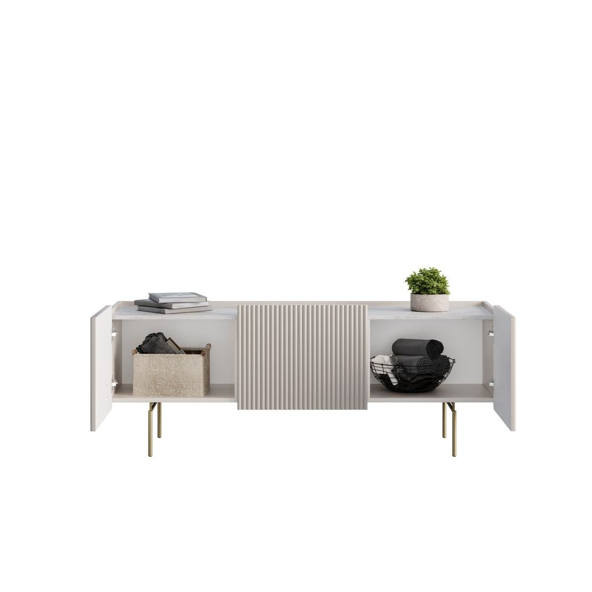 Meuble TV 150 cm panneaux de particules et MDF, MATHILDE beige, BOBOCHIC