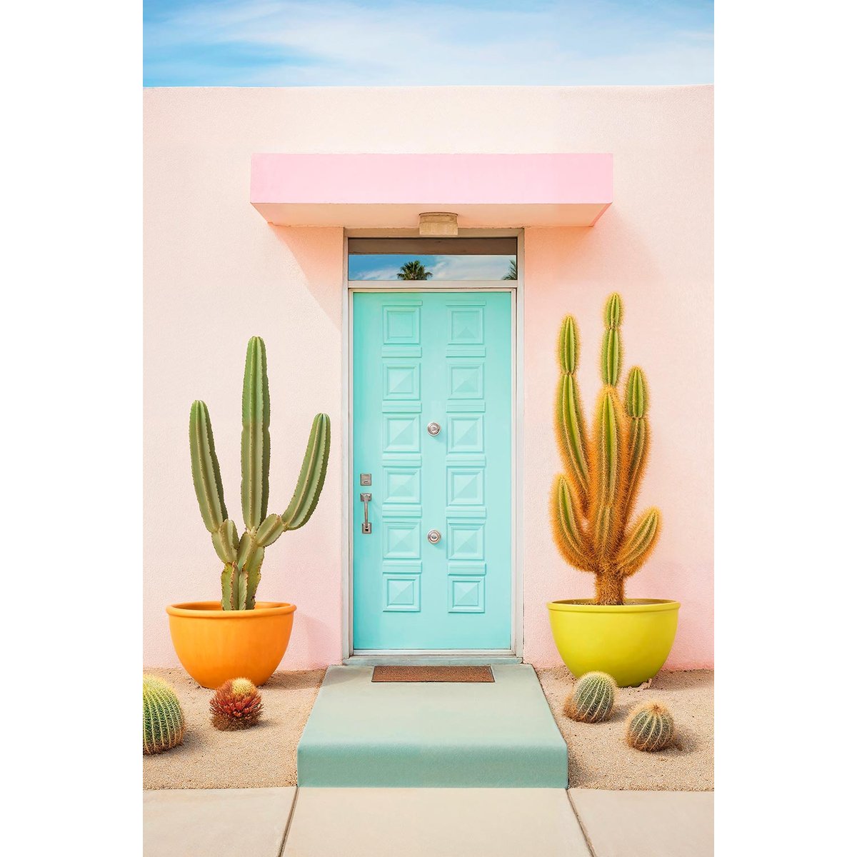 Tableau pour decoration porte bleue palm springs toile imprimée, HEXOA