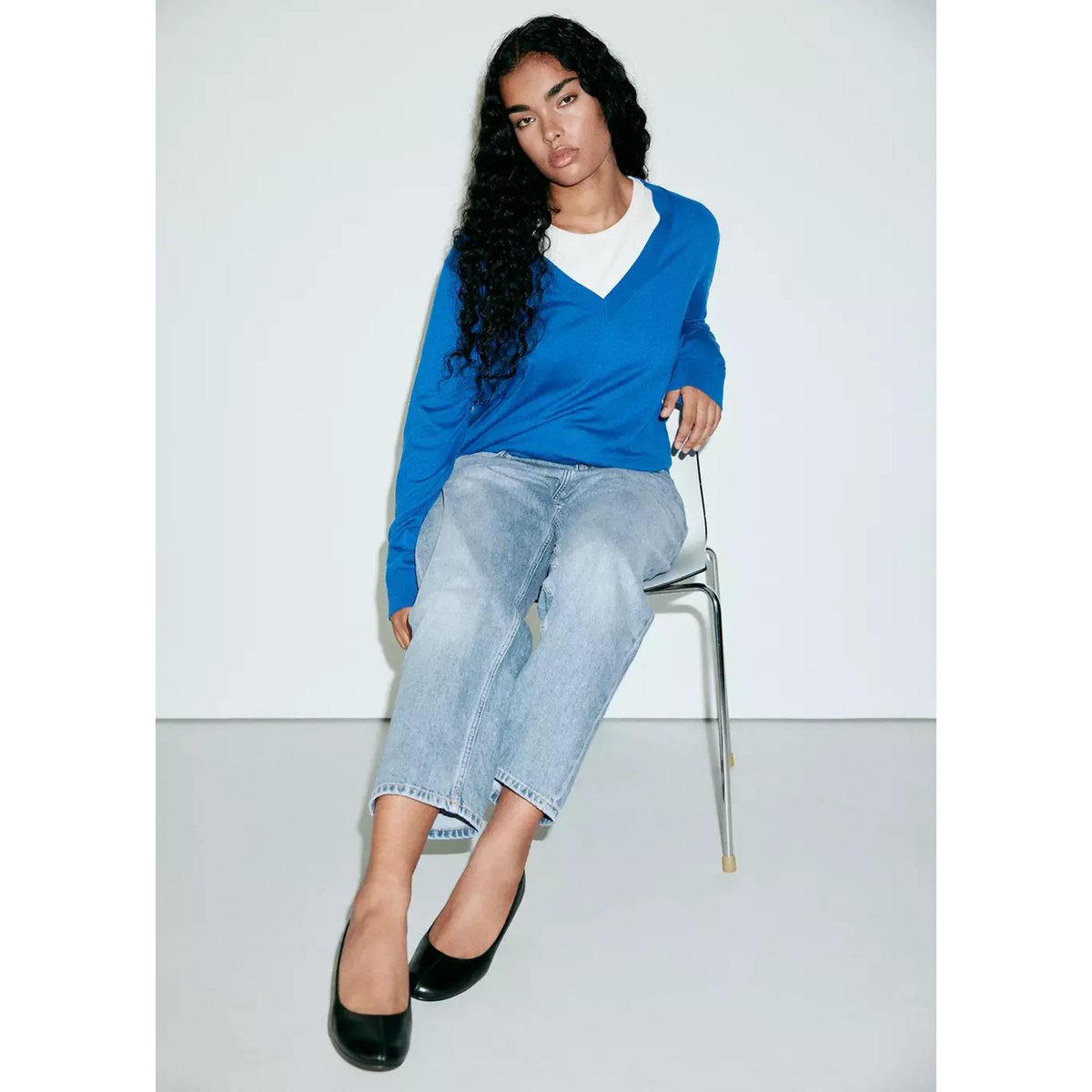 Jean droit taille normale bleu moyen, MANGO