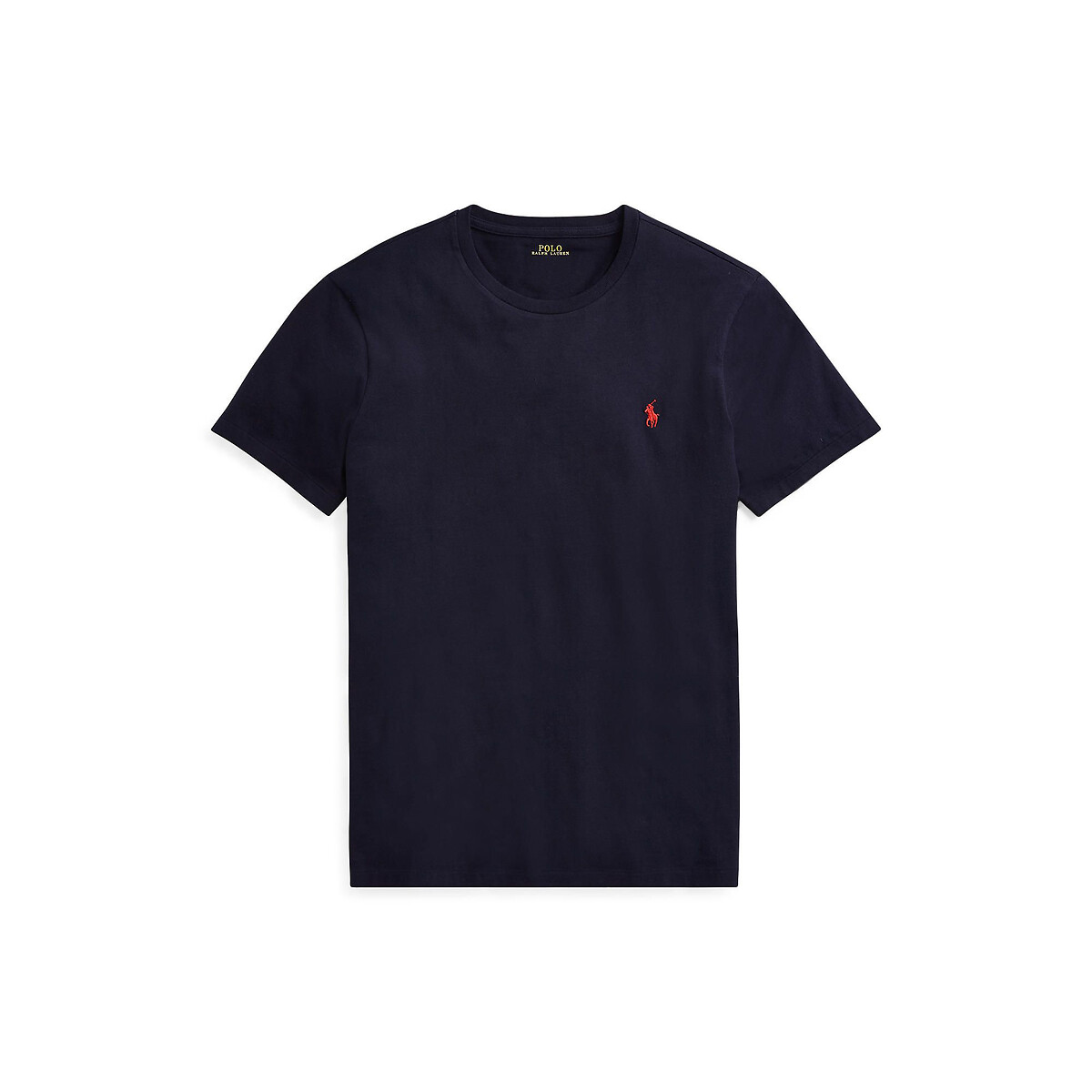 T-shirt de gola redonda de ajuste fino em jersey marinho, POLO RALPH LAUREN