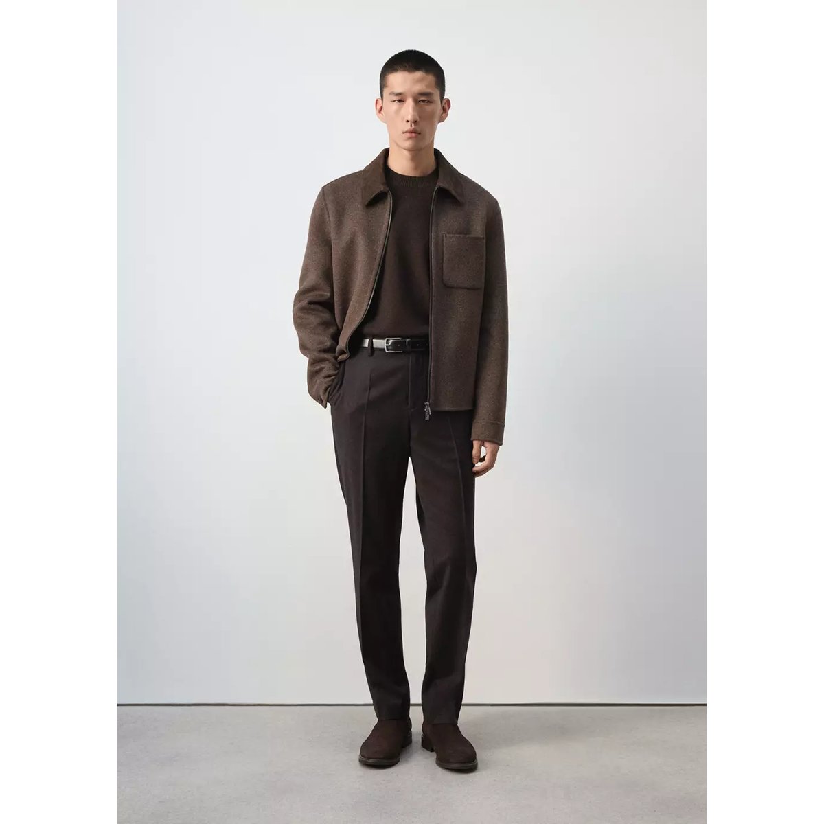 Pantalon laine mélangée regular-fit marron, MANGO MAN