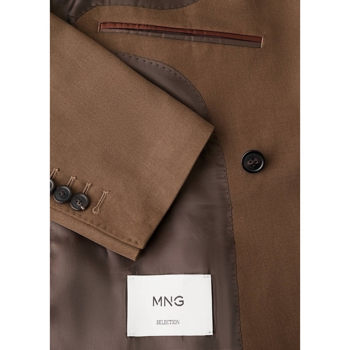 Veste de costume croisée en lyocell et coton tabac, MANGO MAN
