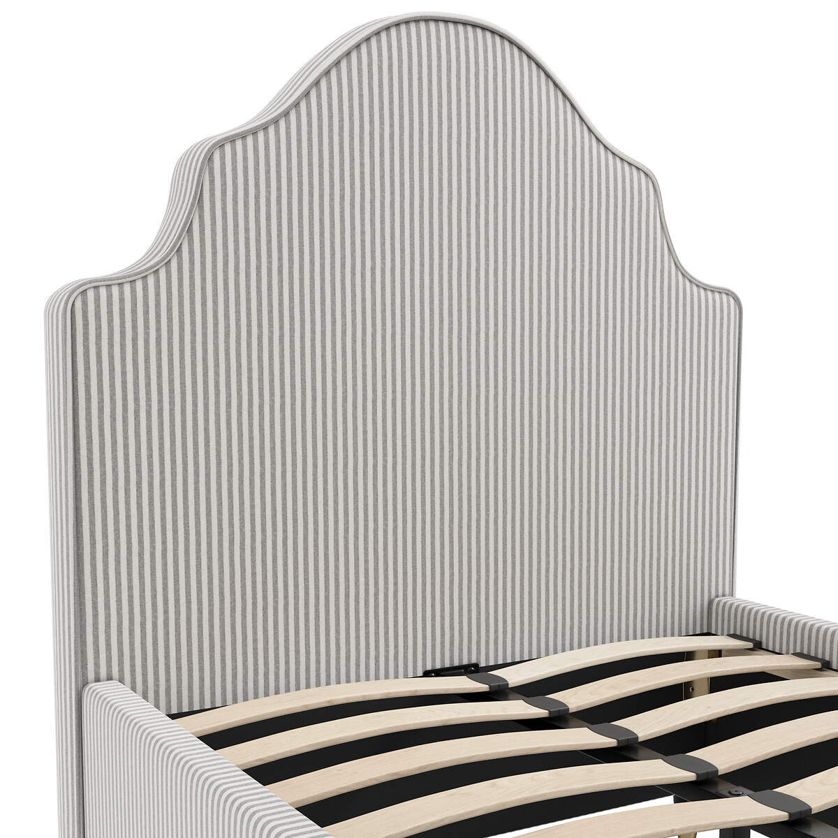 Ottavia Linen Stripe Upholstered Bed with French Style Headboard grey stripes, ÉDITÉ