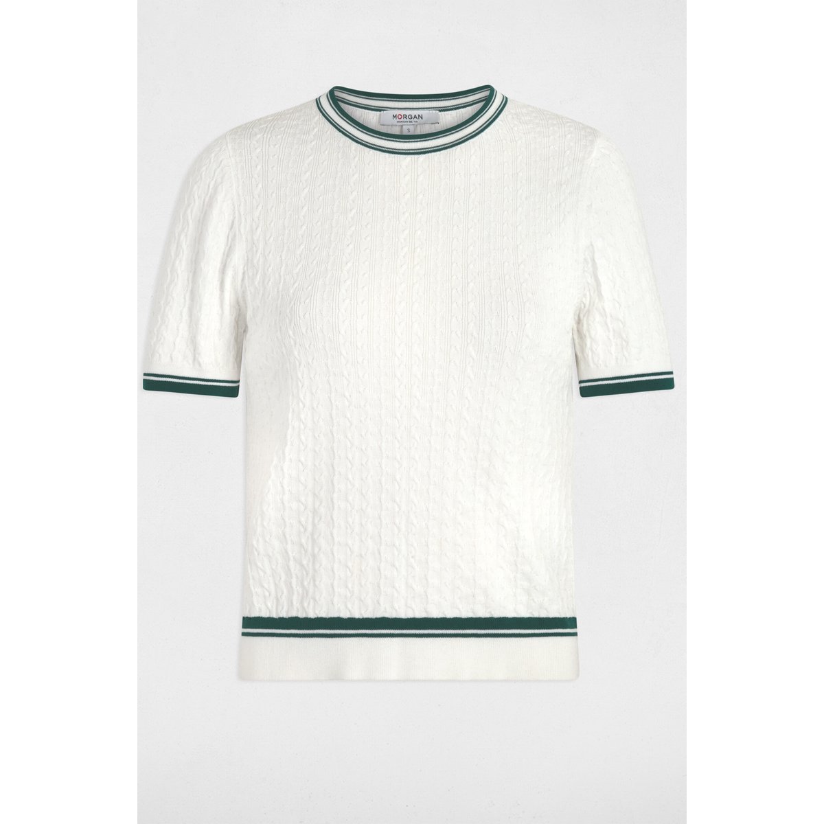 Pull fin manches courtes vert, MORGAN