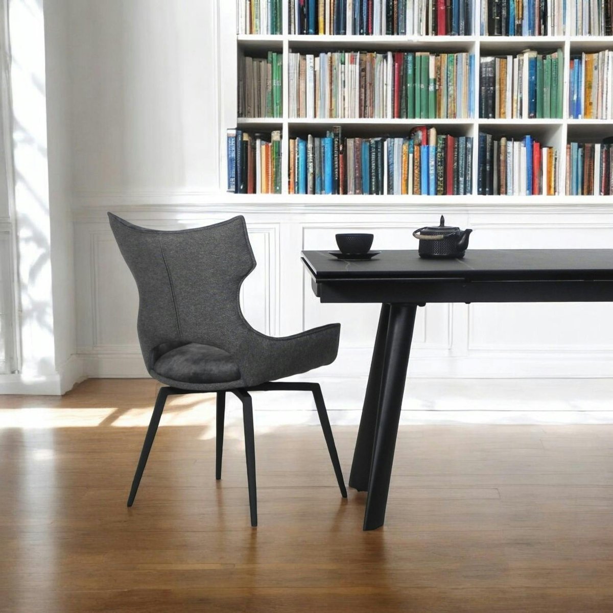 Chaise pivotante gris anthracite bi-matière, dossier en T (lot de 2) LOMBARDIE anthracite, PIER IMPORT