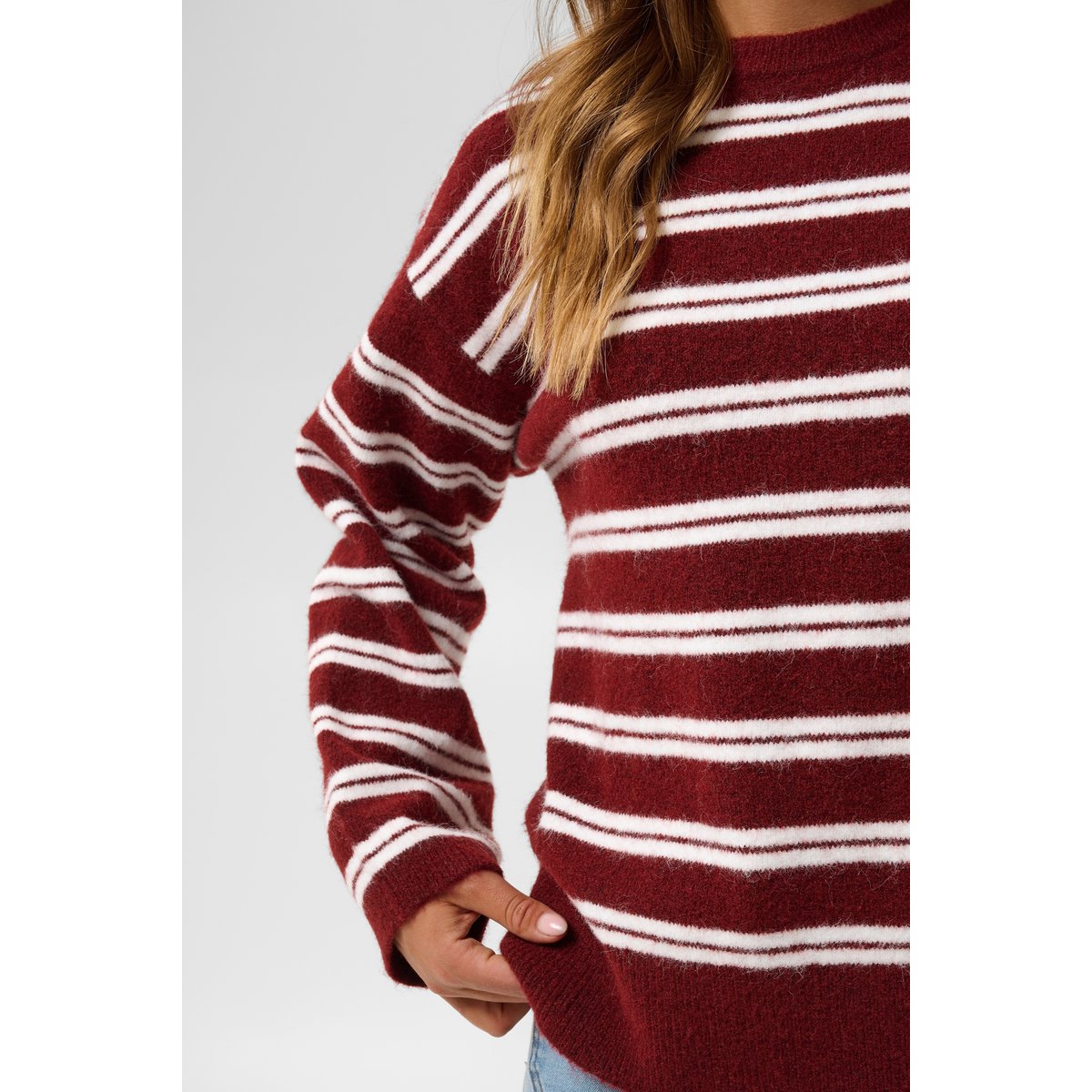 Pullover tricoté rouge zinfandel/white stripe, KAFFE