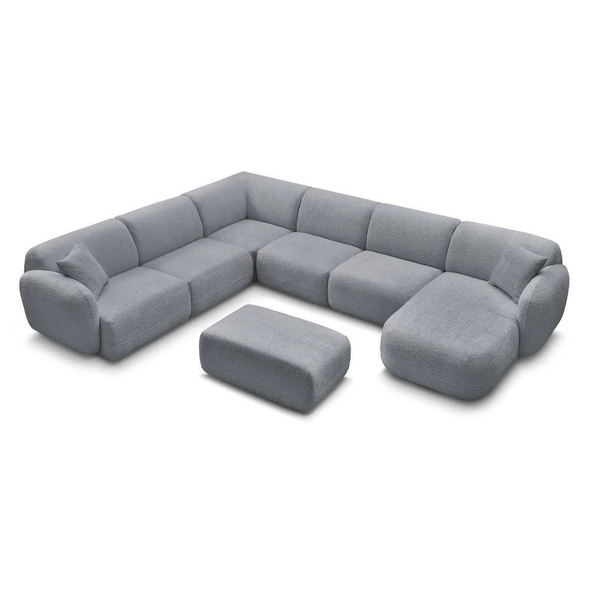 Canapé modulable 6 places en tissu chenille, ANDA gris, BOBOCHIC
