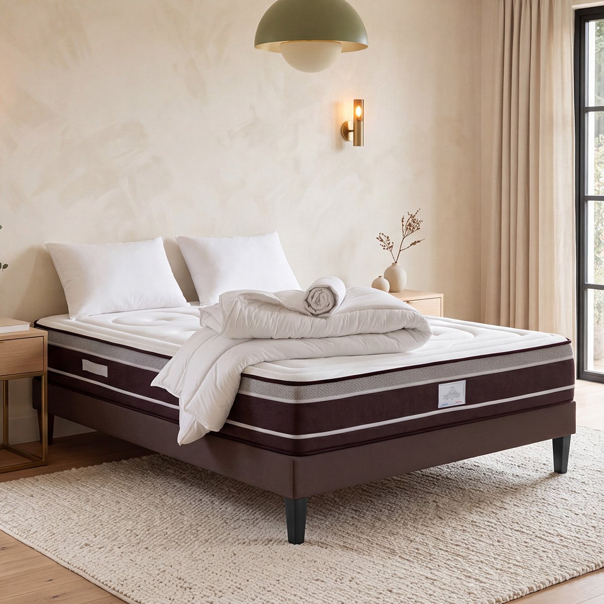 Pack Prêt à dormir DIVIN Matelas Ressorts ensachés + Sommier + Accessoires blanc, HYPSOM