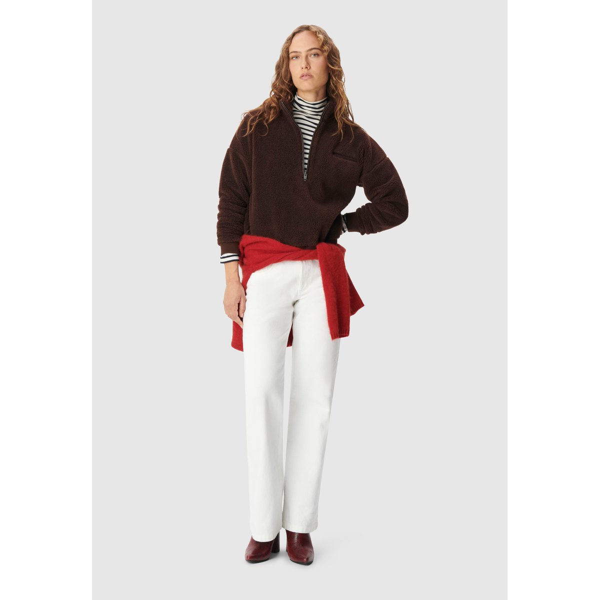 Sweat Sherpa col montant zippé marron foncé, IKKS