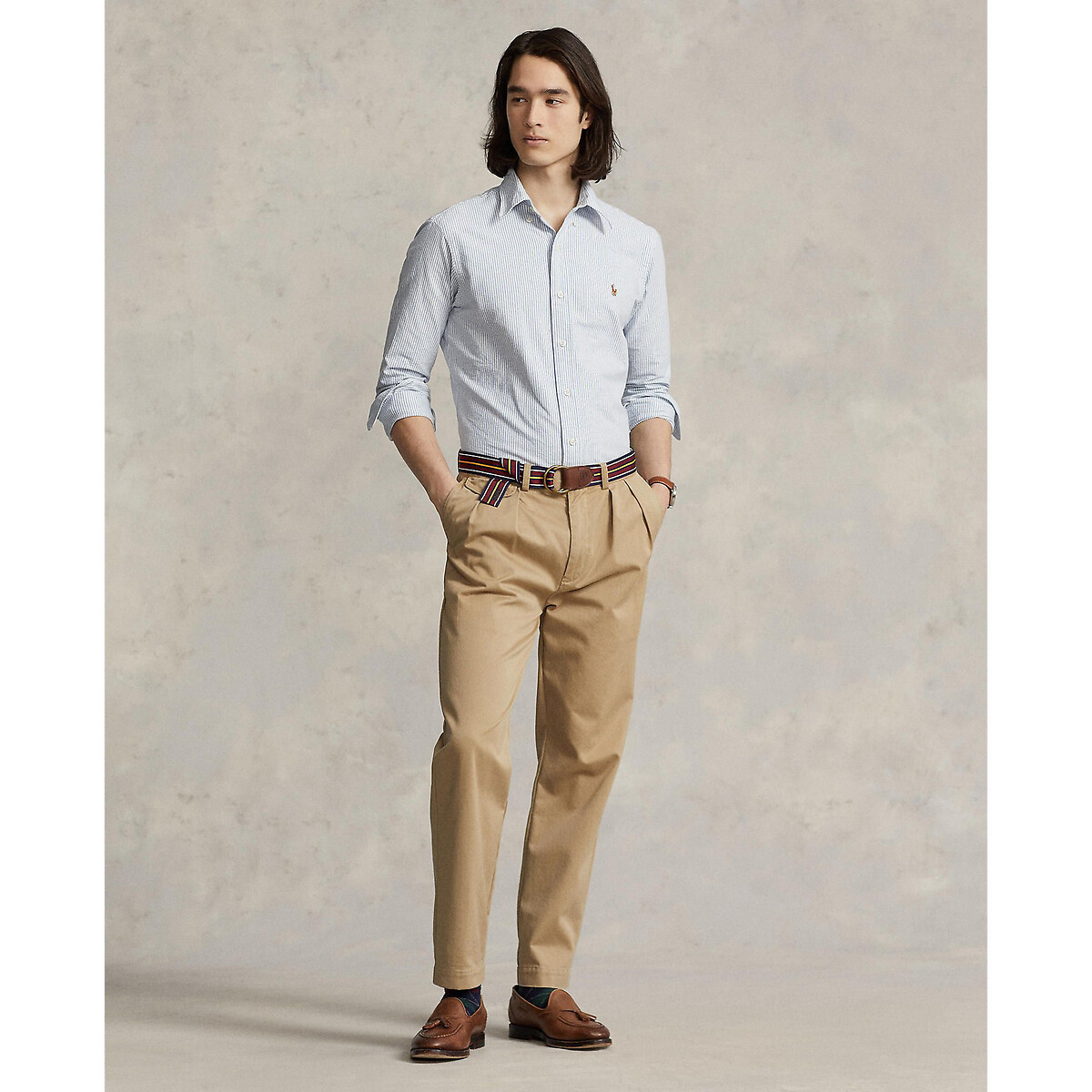  Chemise Oxford Custom Fit blanc/bleu, POLO RALPH LAUREN