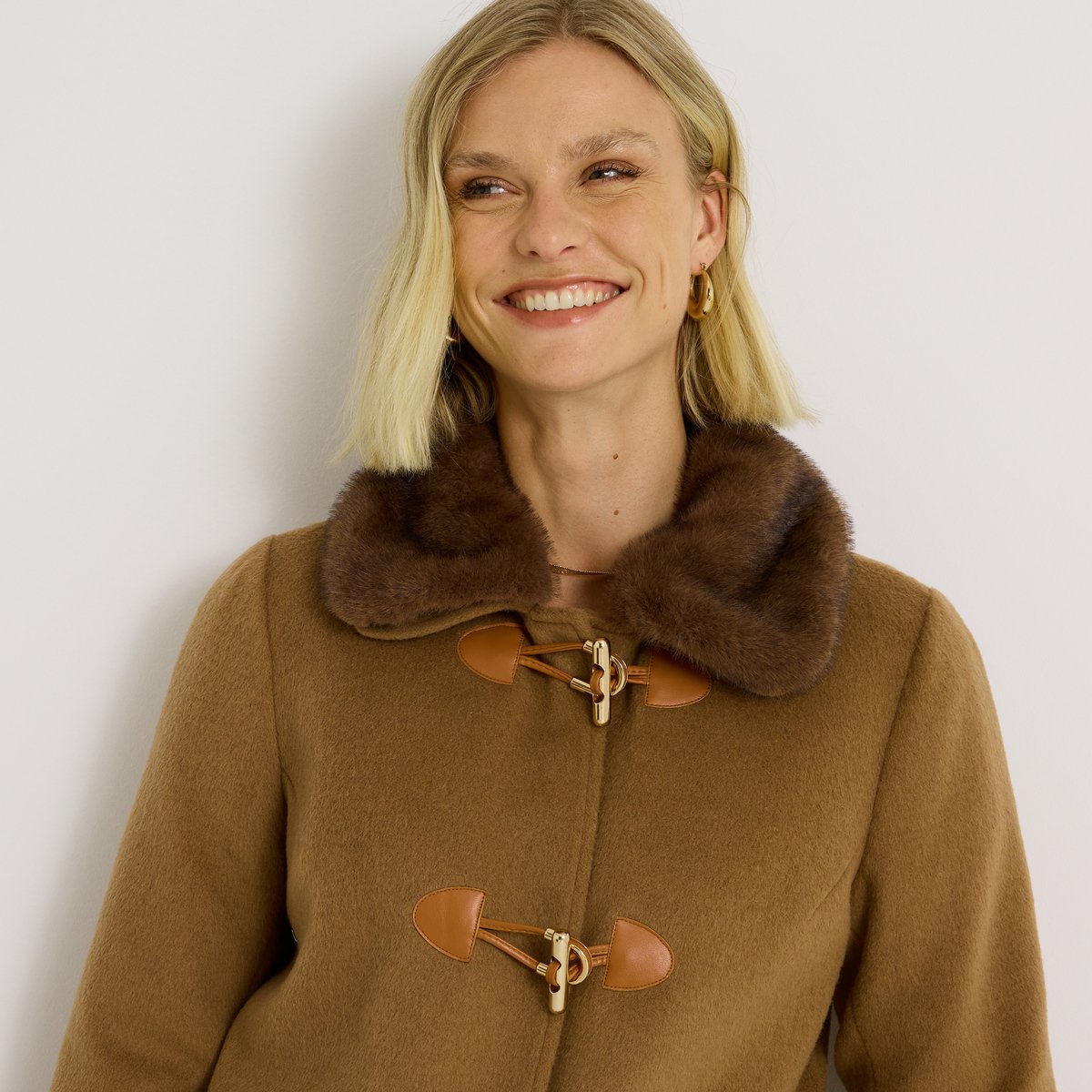 Manteau mi-long col amovible marron camel, GRAIN DE MALICE