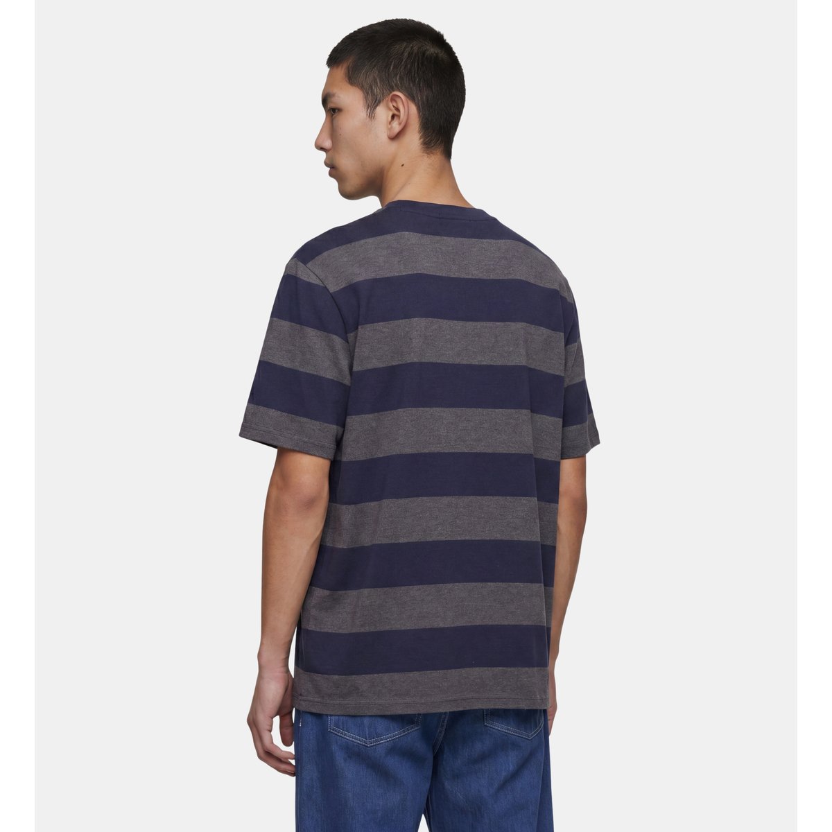T-shirt droit tibbray coton piqué bleu et gris, GALERIES LAFAYETTE