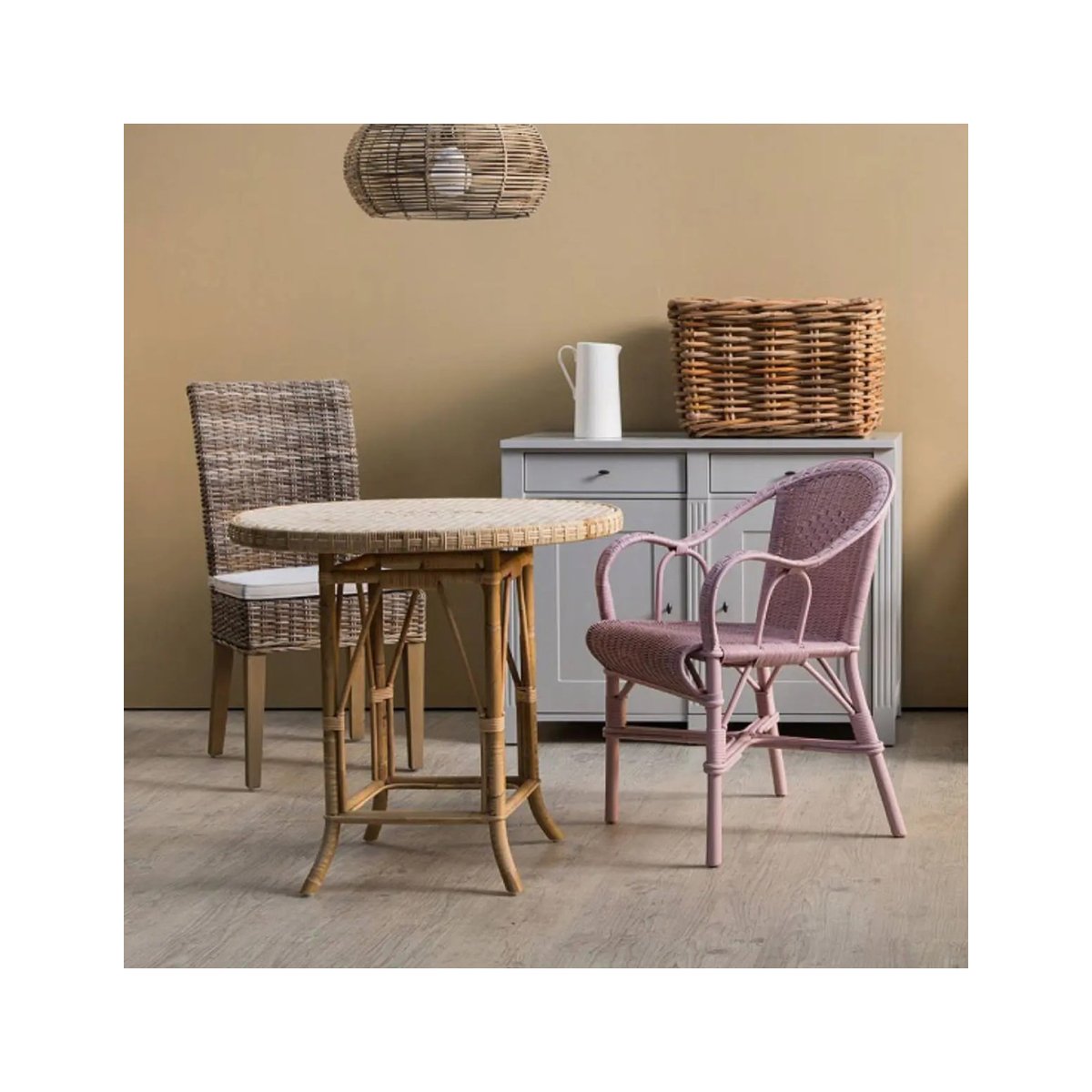 Table guéridon en rotin tressé EUGENIE rotin naturel, KOK
