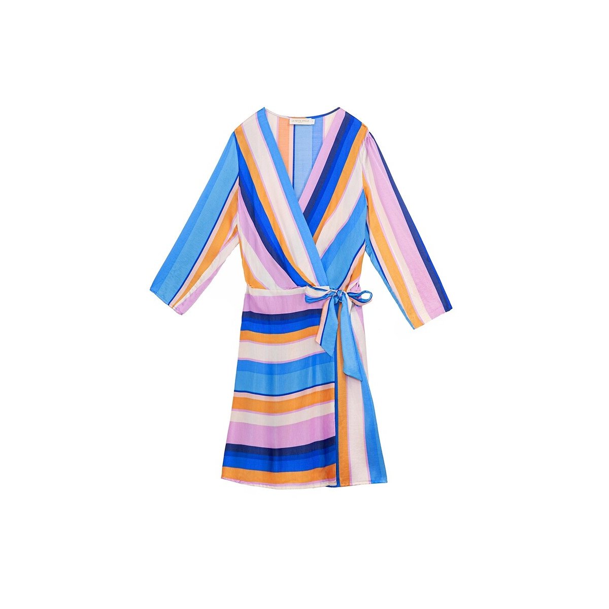 Rosalia Striped Wrapover Dress with 3/4 Length Sleeves multi-coloured stripes , LA PETITE ETOILE