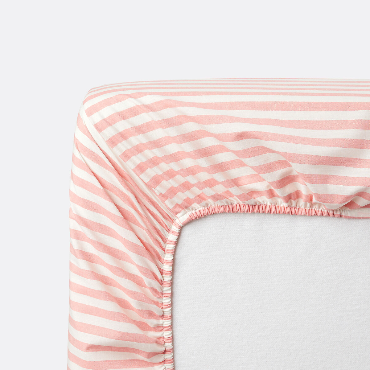 Drap-housse coton bonnet 30 cm, SOIZIC CORAIL rayé corail, LA REDOUTE INTERIEURS